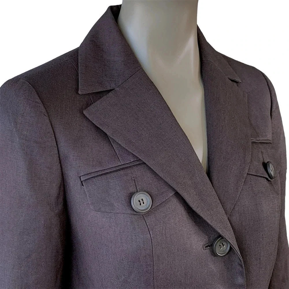 Ann Taylor Loft Linen Blend Tailored Blazer Buttoned Down Jacket Size 2 Brown - Picture 7 of 15
